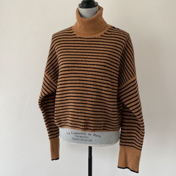 Madewell Sweater Marino Wool Knit Camel & Black sz XL Relaxed Preppy Coastal - Picture 1 of 16